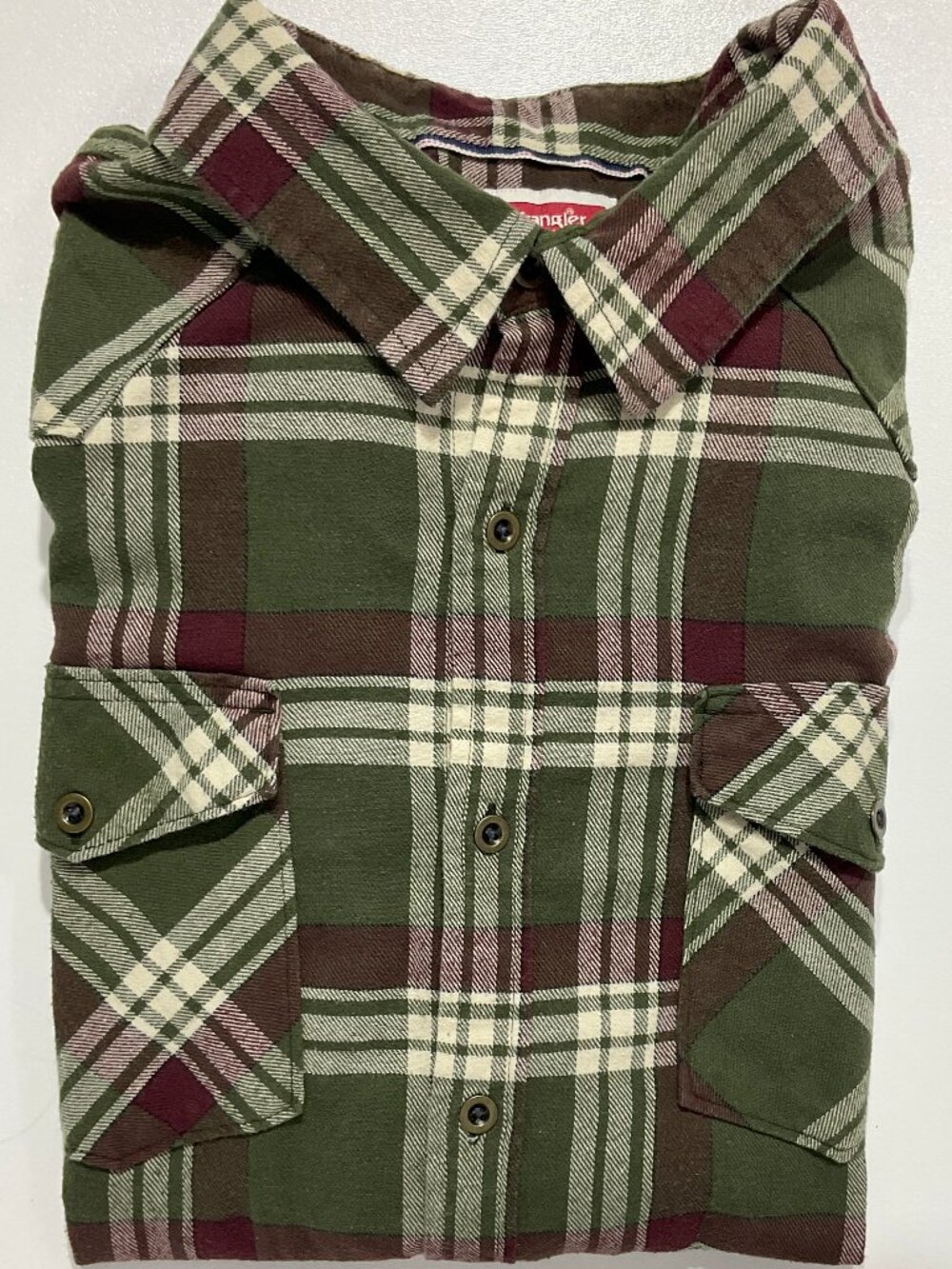 Wrangler 2XL Mens Western Flannel Plaid Button-Down Shirt Green